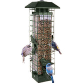Henzavk squirrel-proof bird feeder outdoors with four ports for steady visits.
