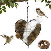 Hepanio heart nest in alpaca fibers provides outdoor shelter for birds.