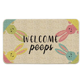 Hexagram Easter Door Mat with bunny welcome artwork for a cheerful entryway.