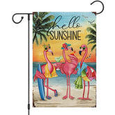 Heyfibro Flamingo Garden Flag Hello Sunshine - bright outdoor welcome for sunny summers.