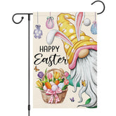 Heyfibro Happy Easter Gnome flag 12x18 greets guests with color and charm