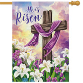 Heyfibro He Is Risen Easter flag with cross and lilies for outdoor decor, boosts curb appeal.