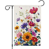 Heyfibro spring-summer floral flag with daisies and butterflies in sunlight, ideal outdoor decoration.