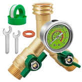 HFVSLFA brass garden hose splitter full-flow top view showing dual outlets