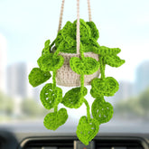HFZRZFH boho crochet plant hanging basket car front view adds charm and style