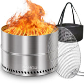 HGD smokeless firepit 19.5-inch side view shows compact outdoor cooking setup.