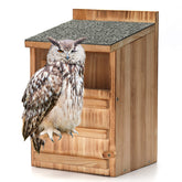HHWODB Owl House shows a front view in natural cedar for outdoor nesting.