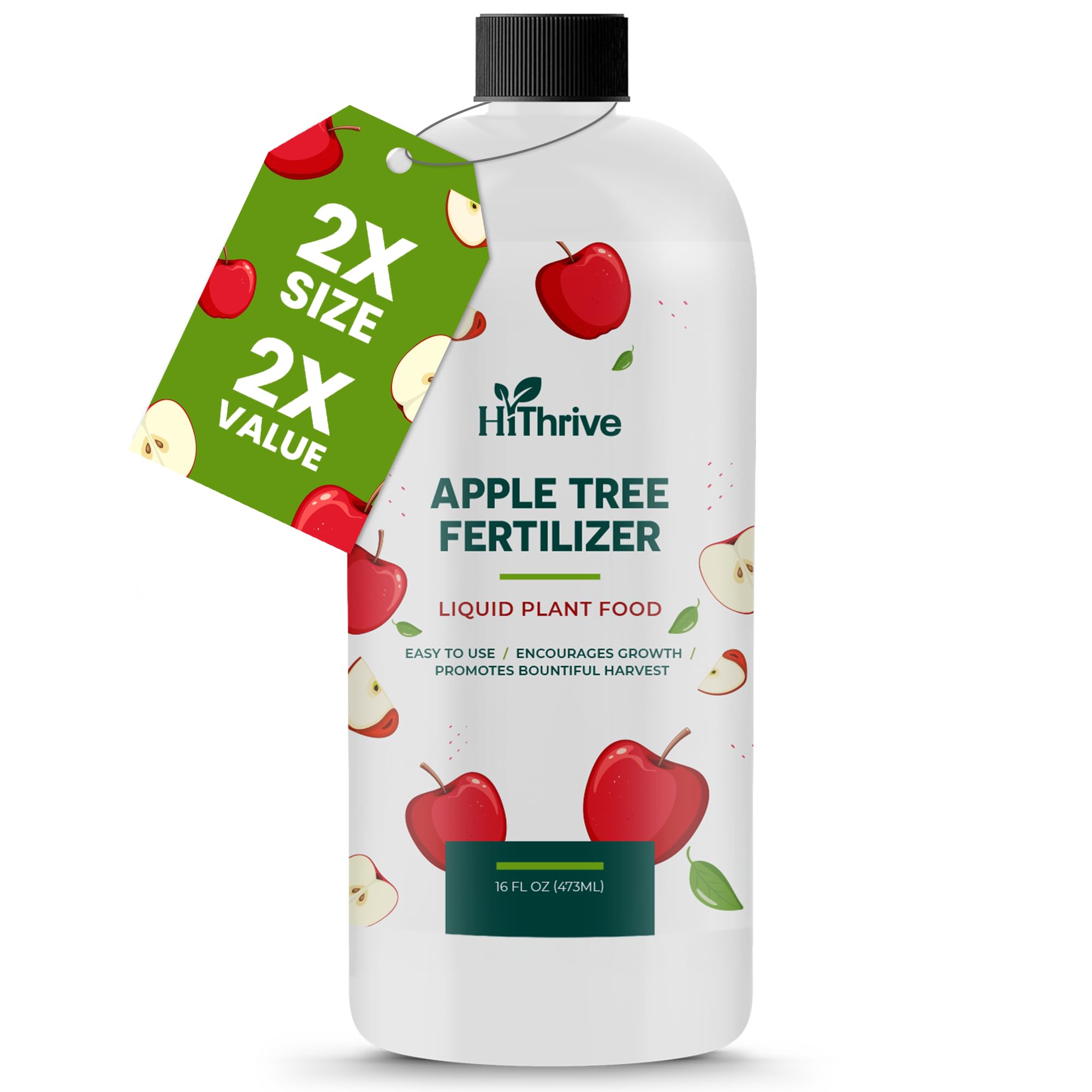 HiThrive 16oz Apple Tree Fertilizer bottle ready for mixing and even growth.