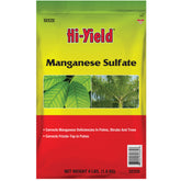 Hi-Yield Manganese Sulfate bottle for treating manganese deficiency in broadleaf plants.