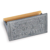 HIC Kitchen Bacon Press with rectangular wooden handle for even bacon cooking.