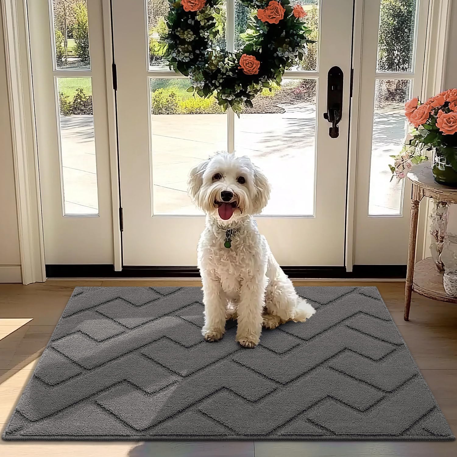 Hicorfe front door mat outdoor grey 32x40 welcoming guests and absorbing moisture