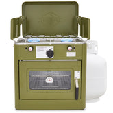 Hike Crew outdoor gas camping oven stove cooking at camp, powerful 2-in-1 appliance.