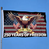 Hillsuren USA 250th Anniversary flag, double-sided, visible for outdoor patriotic displays.