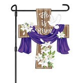 Hinsly He is Risen cross flag for outdoor use with double-sided print for vibrant visibility.