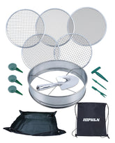 HIPULX 5-in-1 soil sifter full assembly shows durable stainless steel frame