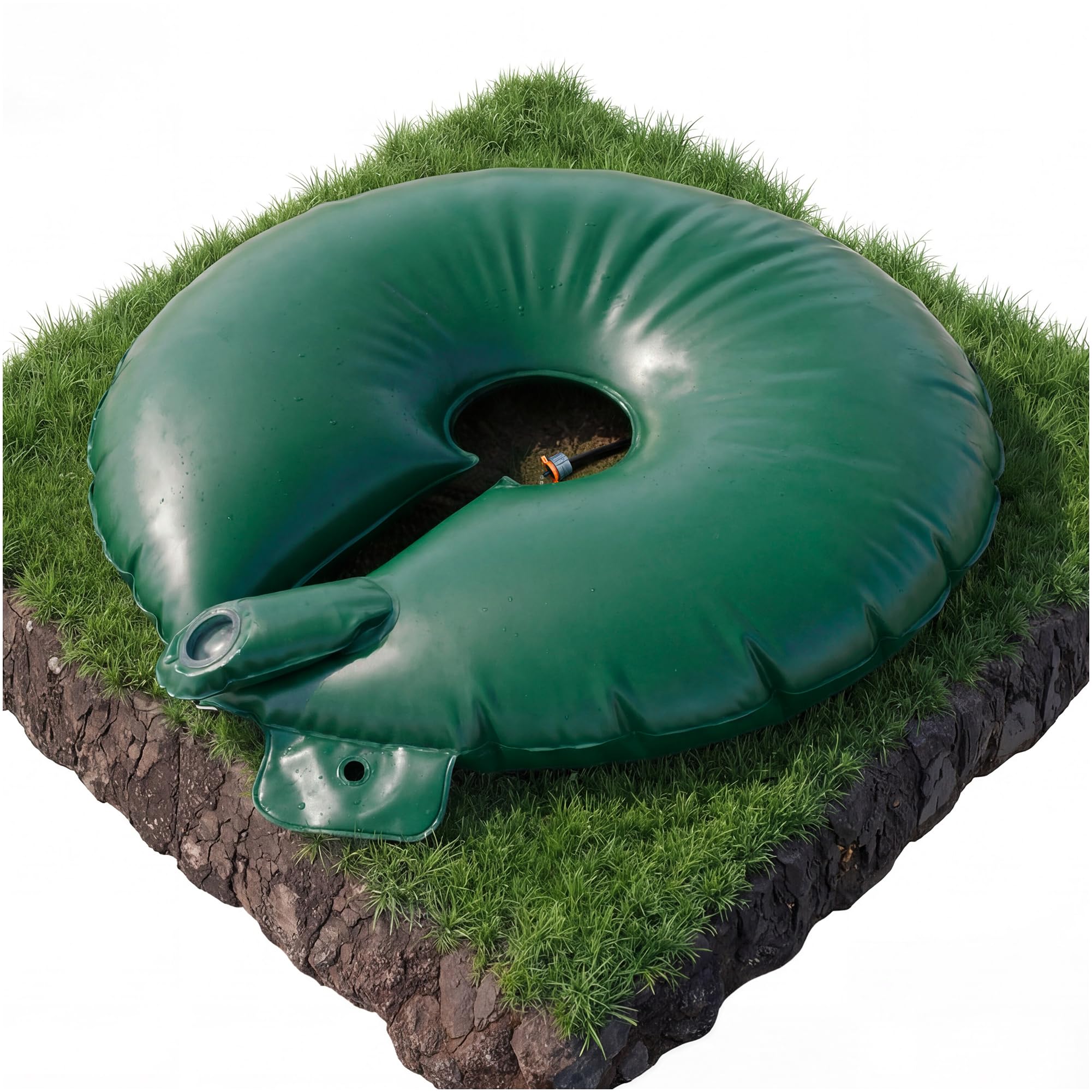 HIRALIY 15-gallon tree watering bag set around a young tree for deep root moisture.