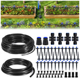 HIRALIY drip irrigation kit shows 188 ft tubing laid out for efficient watering.
