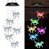 HiSolar crystal dog solar wind chime lights up with color changing LEDs for magical outdoor evenings