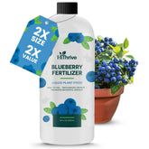 HiThrive Blueberry Fertilizer bottle close-up showing nutrients for healthy growth