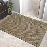 HIYARD sturdy front door mat with absorbent fibers traps moisture and dirt.