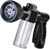 Hjkiopc garden hose nozzle displaying eight spray patterns for versatile outdoor use.