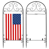 Hlimior metal garden flag holder stand with scroll pattern for outdoor displays.