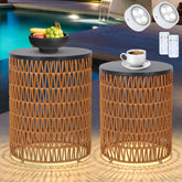 HMVPL outdoor side end table with dimmable light and remote for ambient evenings.