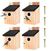 Hoamayya 4-pack black wooden birdhouses—front view for outdoor backyard birds.