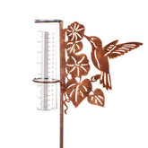 HOBYLUBY hummingbird rain gauge outdoors, tall 35 inches, decorative and functional.