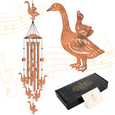 Hoemwarm goose windchime with mama and baby geese, four tubes, ambient garden sound.