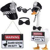 Hoemwarm police goose hat enhances porch display with playful curb appeal.