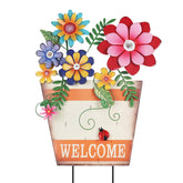 hogardeck garden stake with flower pot and welcome sign adds curb appeal.