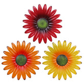 HOGARDECK metal flower wall decor 3-piece set, front view, adds vibrant color to walls.