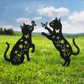 Hokfirm metal cat garden decor front view for durable outdoor yard stakes.