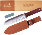 HOKURU Hori Hori knife close-up blade with durable stainless steel for digging and cutting tasks.