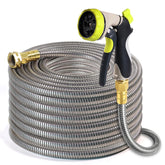 Holldoor metal garden hose 25 ft shows stainless steel outer shell for puncture resistance and durability