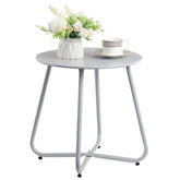 HollyHOME round metal side table in grey with rust-resistant finish for outdoor spaces.