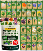 HOME GROWN 32-herb seeds pack cover showcases medicinal herbs for tea and wellness