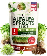 HOME GROWN alfalfa sprouts in an 8oz bulk bag ready for harvest