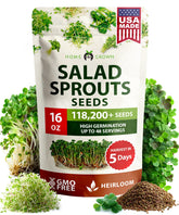 HOME GROWN premium sprouting seeds mix in a jar ready for quick indoor sprouts for fresh greens.