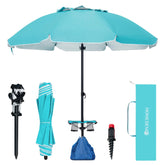 HOMEDEMO 8ft beach umbrella with weight bag stabilizes on breezy beaches.