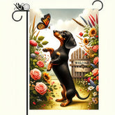 HOMETITUTE Spring Dachshund Flag with blooming flowers welcomes guests to your garden.