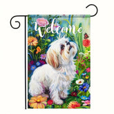HOMETITUTE Welcome Garden Flag featuring a Shih Tzu puppy with floral butterflies for porch decor.