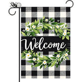 HOMETITUTE wreath welcome flag with double-sided print for clear outdoor viewing.