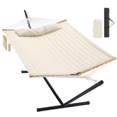 Homgava two-person hammock with stand ready for outdoor lounging in the garden.