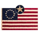 Homissor Betsy Ross flag tea-stain design for outdoor display.