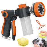 Hongmai garden hose nozzle showing eight spray patterns for versatile cleaning tasks