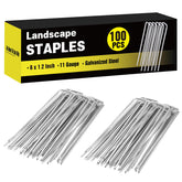 HongWay 6-inch landscape staples securing landscape fabric for a taut ground cover.
