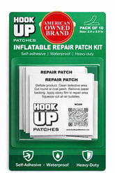 HOOK UP inflatable patch closeup highlighting heavy-duty adhesive for durable repairs.
