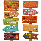 Hooqict camping sign welcoming guests to camp party, ideal for entrance decor.